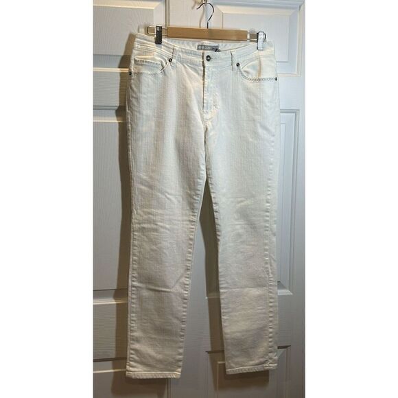 Chico’s Platinum White Pants Straight Leg Mid-rise Woman Size 1 - Picture 1 of 5